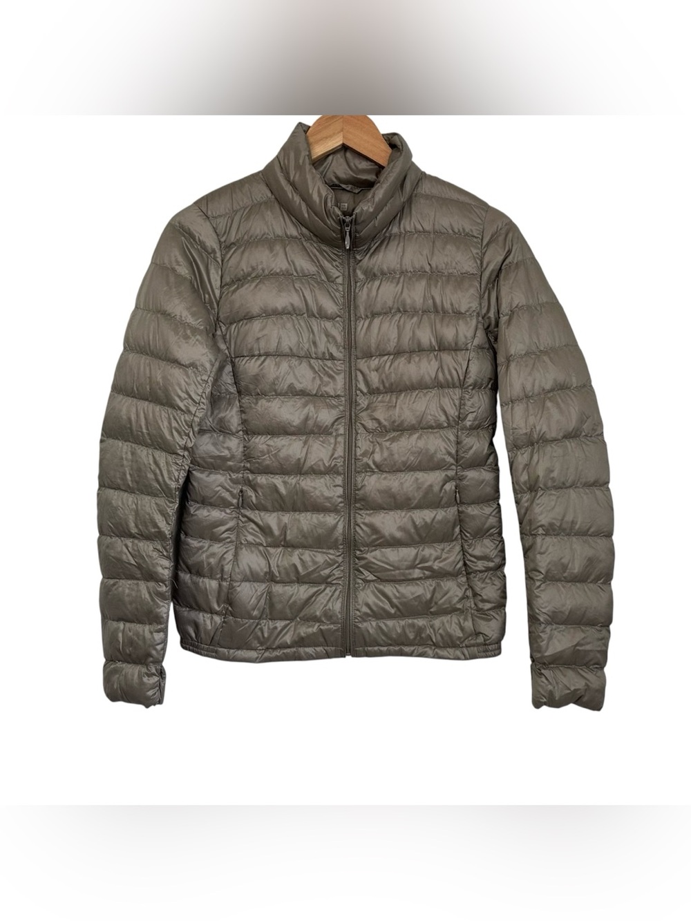 Uniqlo Womens Lightweight Down Puffer Full Zip Jacket Sz XS Gray/taupe